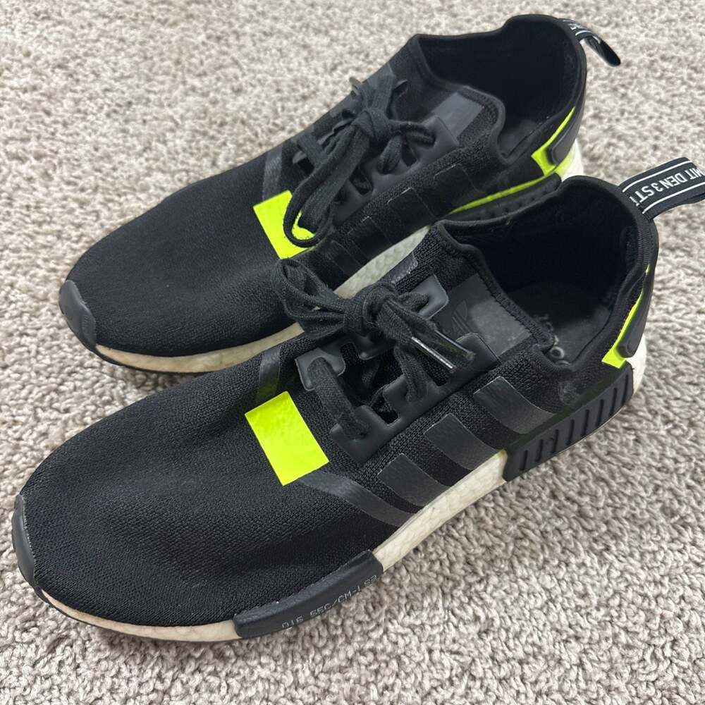 Adidas NMD R1 Boost Black Solar‎ Yellow Mens Size 12 Running Shoes Sneakers EUC